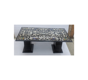 Mesa de comedor con diseño de incrustaciones de mármol negro, muy solicitada y atractiva, para decoración del hogar, hoteles y restaurantes. - Product Image 2