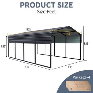 Abri de voiture en métal robuste 12x20 pieds, garage extérieur en acier galvanisé, abri de voiture imperméable pour la neige, modèle D0100XUH1CW - Product Image 5