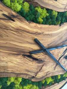 Handmade Art Deco Wooden Wall <b>Clock</b> Natural Preserved Moss Olive Wood Frame Eco-Friendly Custom Modern for Living Room Hanging - Product Image 3