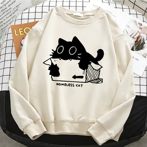 Sudaderas con capucha para mujer, diseño divertido de gato sin hogar, calidad profesional, sudadera básica cálida de forro polar, suave y Kawaii - Product Image 3
