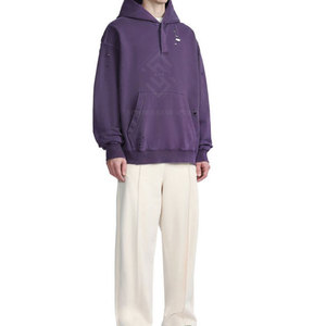 Sweat à capuche décontracté coupe ample en molleton de coton mélangé, effet vieilli, respirant, écologique, personnalisable, haute qualité pour l'hiver - Product Image 3