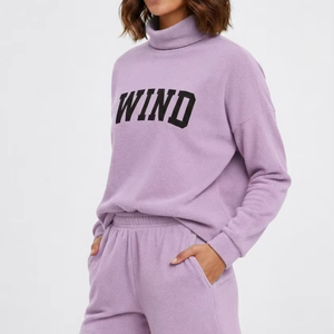 Women's Winter Mockneck 2 Piece Knee Shorts Set Solid Polyester/Cotton Fleece Streetwear Eco Friendly Quick Dry Breathable - Product Image 1