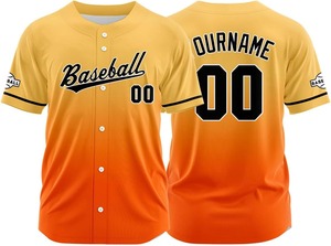 Maillot de baseball personnalisé pour homme, manches courtes, sublimation dégradée jaune marine, polyester respirant, uniforme avec logo et numéros - Product Image 3