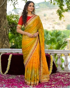 Sari en Chiffon Rayon Brodé Imprimé Traditionnel KV pour les Occasions Festives - Product Image 4