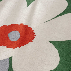 Tapis d'extérieur moderne à motif floral vert, blanc et rouge, en laine de Nouvelle-Zélande, à poils ras et coupés, facile à nettoyer - Product Image 4