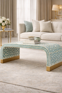 WOODEN ARTISTIC Modern Luxury Bone Inlay Coffee <b>Table</b> with Marble <b>Top</b> Wooden Frame Living Room Storage Ottoman - Product Image 1