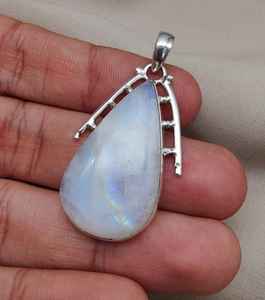 Rainbow Moonstone Pendant 925 Sterling Silver Jewelry For Women Natural Gemstone <b>Necklace</b> Elegant Minimalist Gift - Product Image 3