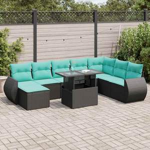 <b>Black</b> Poly Rattan Patio <b>Sofa</b> Set With Cushions <b>Garden</b> Outdoor Furniture Contemporary Design - Product Image 1