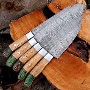 Ensemble de couteaux de chef professionnels de style japonais en 5 pièces, fabriqués à la main en acier carbone, manche en bois durable, artisanat en acier multifonctionnel - Product Image 2