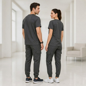 Ensemble d'uniformes médicaux unisexes respirants à col en V en polyester, viscose et élasthanne, résistants aux plis, pour le travail - Product Image 2