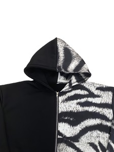 Sudadera con Capucha y Cremallera para Hombre, Estampado de Cebra Blanco y Negro, Corte Regular, Informal, Tejida, 100% Algodón, Secado Rápido, Transpirable, Chaqueta de Otoño - Product Image 2