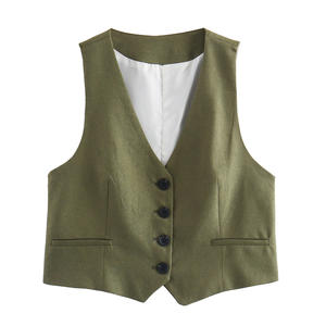 Chaleco Elegante Casual para Mujer, Cuello Redondo, con Cinturón, Color Verde Personalizable, Resistente al Viento y Transpirable, Venta al Por Mayor, Nueva Colección 2026 - Product Image 1