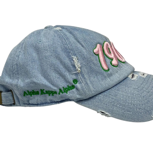 AKA 1908 <b>Light</b> Denim <b>Hat</b> Pink Embroidered Letter Baseball Cap Adjustable Washed Denim Headwear Casual Fashion Vintage Style Cap - Product Image 5