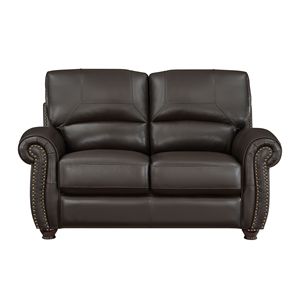 Divanetto in pelle marrone scuro con braccioli arrotolati comodi posti a sedere morbidi mobili tradizionali da soggiorno 1pc divani - Product Image 2