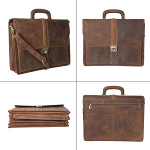 Maletín de Cuero Vintage, Bolsa de Mensajero para Hombre, Bolsa de Oficina para Portátil, Bolso de Mano con Múltiples Compartimentos, Correa para el Hombro, Bolsa de Negocios de 15 Pulgadas - Product Image 3