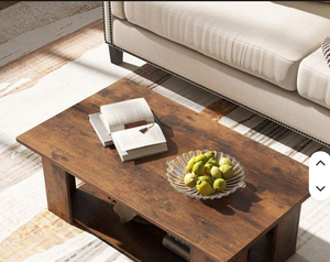 Vintage <b>Coffee</b> <b>Table</b> <b>Rustic</b> Brown Wood Finish Rectangular Two Tier Center <b>Table</b> With Lower Storage Shelf For Living Room - Product Image 2