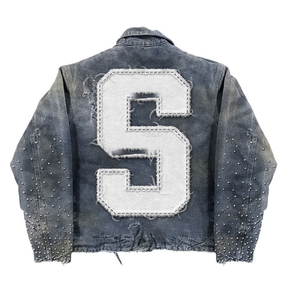 Veste en jean décontractée pour homme, coupe ample, col montant lavé, fermeture à bouton unique, couleur unie, respirante, 100 % polyester, séchage rapide - Product Image 2
