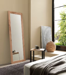 Tall narrow dark wood full length floor <b>mirror</b> featuring decorative carved spindle <b>panels</b>, available at wholesale prices. - Product Image 5