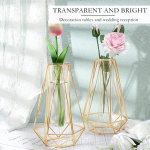 Luxury Design Glass Flower <b>Vase</b> for Home Party and Wedding Flower <b>Vases</b> Decorative <b>Clear</b> Color Glass Plant <b>Vase</b> with Metal Stand - Product Image 2