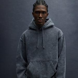 Sweat à capuche noir délavé vintage-Sweat-shirt unisexe surdimensionné avec poche kangourou et cordon de serrage réglable - Product Image 1