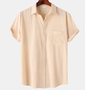 Camisa Casual de Manga Corta para Hombre, Color Sólido, Cuello Clásico, 100% Algodón, Tela Popelina Transpirable, Ropa de Verano - Product Image 3