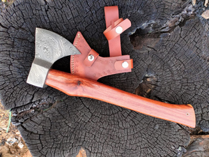 Hache en acier de Damas avec manche en bois de rose, hache de camping, hache de chasse Viking en acier forgé, vente en gros, avec étui en cuir - Product Image 4