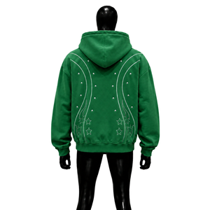 Sweat à capuche zippé oversize vert, style urbain, avec patch étoile, design brodé, coupe régulière, décontracté, pour usage quotidien - Product Image 2