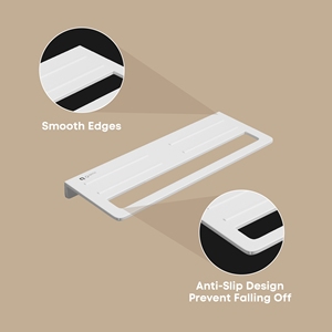 Double <b>Towel</b> Shelf <b>Wall</b> Mounted Metal Holder With Hanging <b>Rail</b> Heavy Duty Bathroom Storage Rack Dual Tier Hardware Silver - Product Image 6