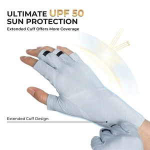 Fishing <b>Gloves</b> Half Finger Light Blue Gray Synthetic Magnetic Closure Unisex All Seasons - Product Image 3