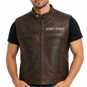 Custom Men's Leather <b>Vest</b> Vintage Leather Fabric Comfort Fit Custom Made Durable Design Motorcycle <b>Vest</b> Full Front Zipper <b>Vest</b> - Product Image 2