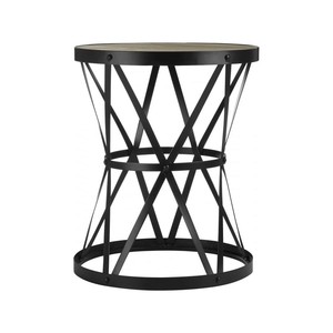 Table d'appoint industrielle en métal et bois |   Design de tambour brun rustique |   Vente en gros - Product Image 1