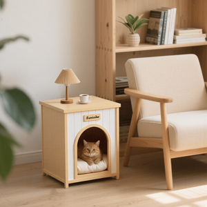 Cuccia per Animali Domestici Lumicedar Giallo Crema con Tetto Piatto 53 X 51.6 X 60 cm in Legno Massello FSC per Gatti e Cani di Piccola Taglia - Product Image 6