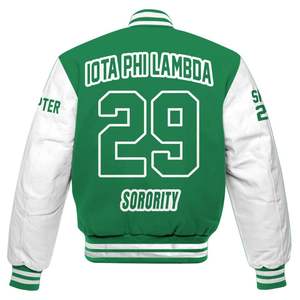 Veste universitaire personnalisée pour femmes Iota Phi Lambda, vert émeraude, lettres blanches, écusson, numéro, année, veste bomber de sororité - Product Image 6