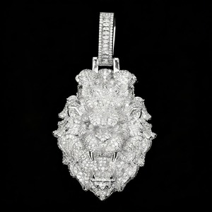 Colgante Cabeza de Tigre de Plata 925 con Moissanita, Temática Animal, Lujo Iced Out, Colgante Hip Hop Bling para Hombre - Product Image 1