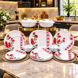 Juego de Vajilla de Cerámica con Diseño Floral, Platos y Tazones Pintados a Mano, Aptos para Lavavajillas, Plato Plano Redondo, Vajilla para Fiestas - Product Image 1