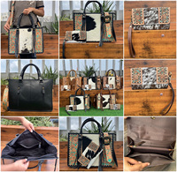 Set Kombo kulit ukir tangan gaya mode baru tas Tote Bahu Wanita & dompet genggam kulit sapi desain bunga untuk wanita
