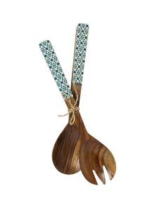 Ensemble de saladiers en émail au design unique, bois naturel avec poignée imprimée en émail, couverts pour servir la salade à un prix très compétitif - Product Image 2