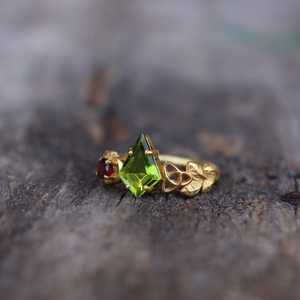 Leaves Inspired Kite <b>Peridot</b> Gemstone <b>Ring</b> Statement Womens 925 Sterling Silver 14K Gold Plated Valentine Gift - Product Image 3