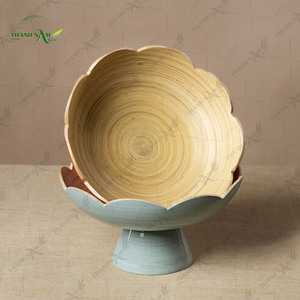 Floral Long Stand <b>Bamboo</b> Pedestal <b>Bowl</b> Handcrafted with Elegant Flower Form Eco-Friendly Modern Design for Party Use - Product Image 2