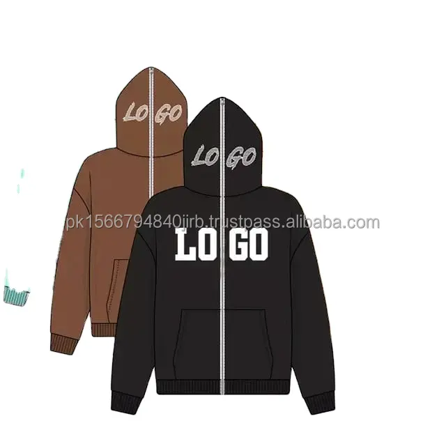 Nhà Máy 500 GSM Quá Khổ Polyester Bông Hoodies Đồng Bằng Thể Thao Rhinestone Người Đàn Ông Đầy Đủ Mặt Zip up Áo Với Lụa Mui Xe