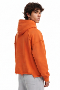 Men's Oversized French Terry Hooded Sweat Shirt Chenille Embroidery <b>Fleece</b> <b>Hoodie</b> Distressed Hem Casual Winter Pullover <b>Hoodie</b> - Product Image 4