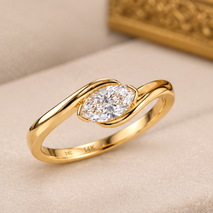 Bague en or massif 14 carats avec moissanite marquise, bague de fiançailles moderne de luxe, bijoux de mariage élégants en or - Product Image 2