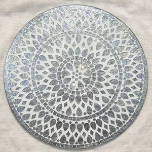 Plateau miroir rond en verre de style bohème pour la vente en gros, sous-plats et assiettes à bougies pour restaurants, mariages, tables de Noël et fêtes - Product Image 2