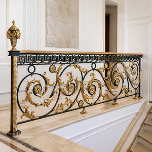 Luxury Black Gold Wrought Iron Stair <b>Railing</b> Ornate Balcony Balustrade Decorative Metal Handrail for Villa Hotel Interior - Product Image 1