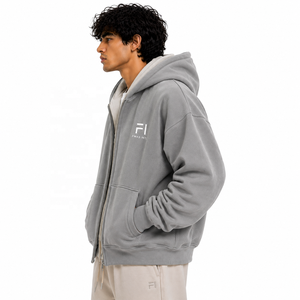 Sweat à capuche zippé double couche personnalisé pour homme, en polaire, style streetwear décontracté, avec poignets côtelés, poches avant, coupe classique, vente en gros B2B USA - Product Image 2