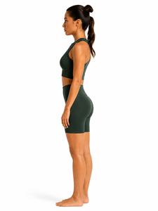 Ensemble de yoga 2 pièces gris foncé : Crop top dos nageur à col ras du cou et short cycliste taille haute, sans couture, séchage rapide, respirant, pour le sport - Product Image 2