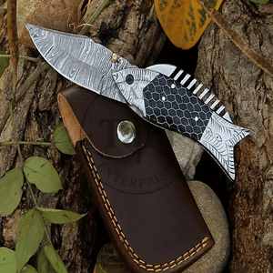 High Quality Damascus Folding Knife Fish Design Pocket Knife Custom Handle Handmade EDC Utility Knife <b>Drop</b> Point 3-Year Warranty - Product Image 5