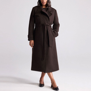 Custom <b>Women's</b> <b>Wool</b> Trench <b>Coat</b> <b>Double</b> <b>Breasted</b> Solid Color Long Length Full Sleeve Notched Collar Elegant Outerwear - Product Image 6