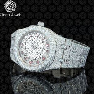 Montre de Luxe pour Homme en Acier Inoxydable, Boîtier de Montre Analogique à Mouvement Mécanique, Accents Diamantés, Fermoir Caché à Bouton-Poussoir, Bracelet 20mm, 40mm - Product Image 4