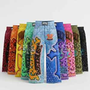 Pantalones Deportivos Anchos de Lona Personalizados con Diseño de Arte Callejero, Estampado con Transferencia Térmica de Estrellas, 100% Algodón, Secado Rápido y Transpirables - Product Image 1